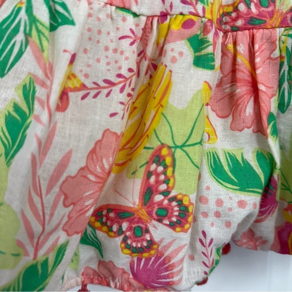 NWT Tommy Bahama Linen Blend Sun Dress Girls 18m Tropical Flowers Bird Butterfly
